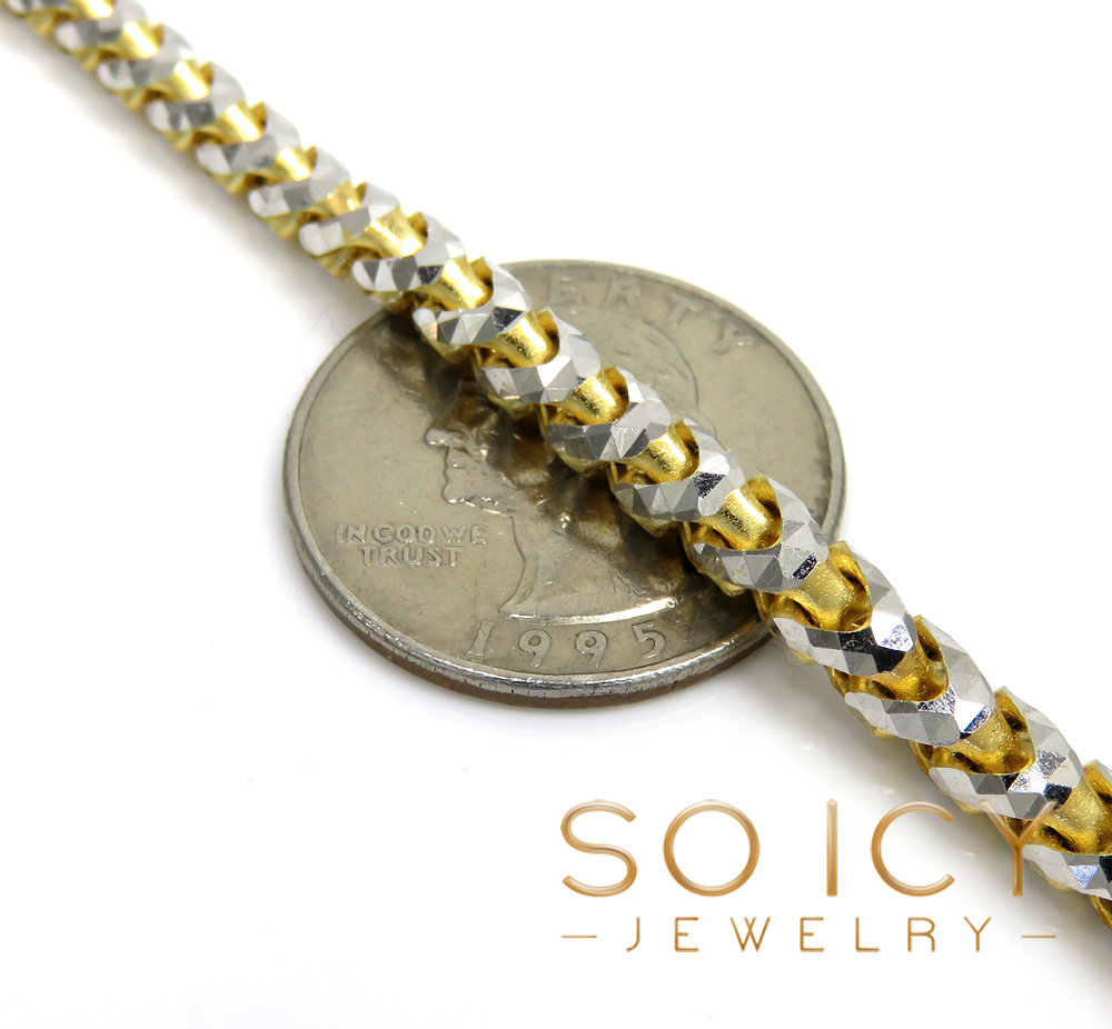 14k two tone gold prism cut solid franco bracelet 8.50