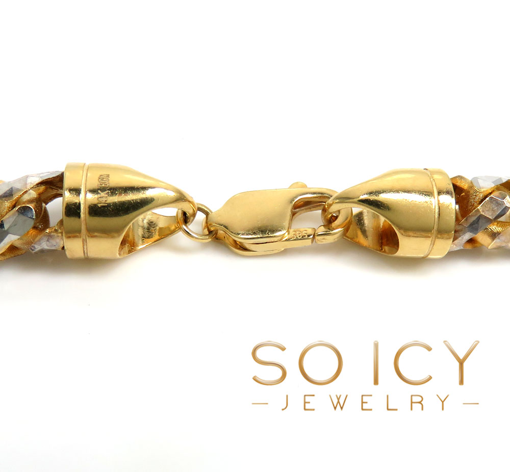 14k two tone gold prism cut solid franco bracelet 8.50