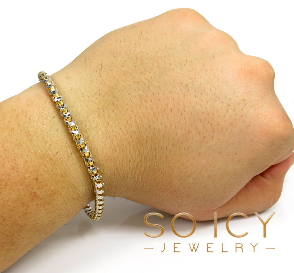 14k two tone gold prism cut solid franco bracelet 8.50