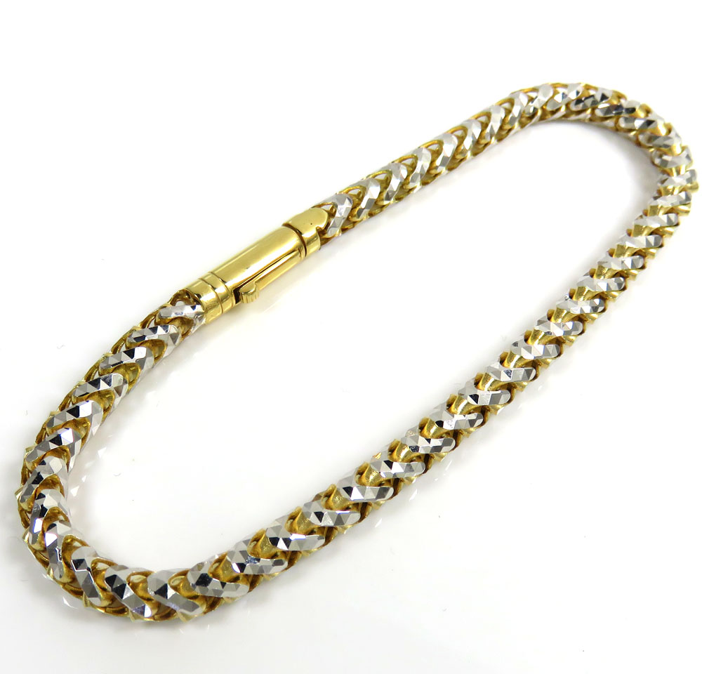 14k two tone gold prism cut solid franco bracelet 8.50