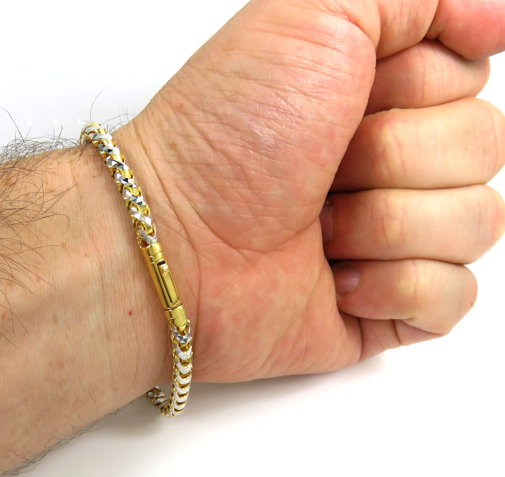 14k two tone gold prism cut solid franco bracelet 8.50