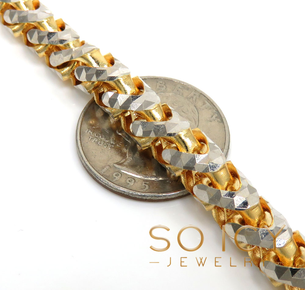 14k two tone gold prism cut semi-hollow franco chain 20-26