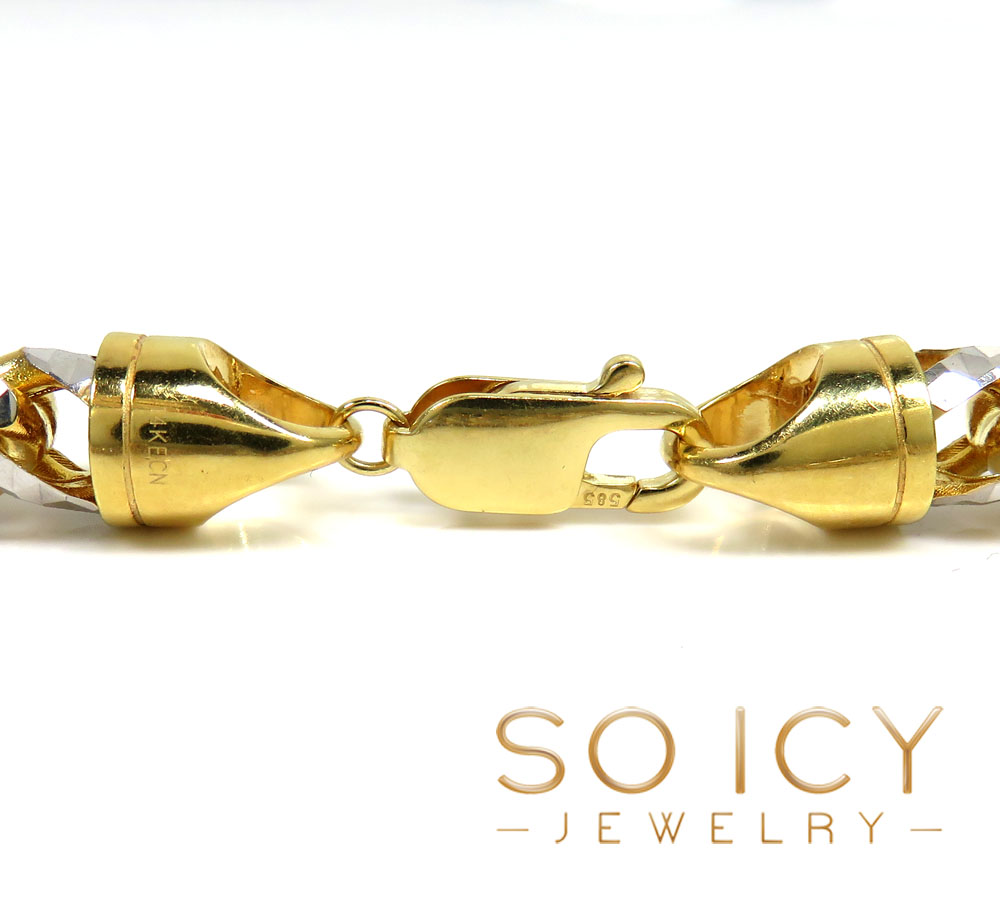 14k two tone gold prism cut semi-hollow franco chain 20-26