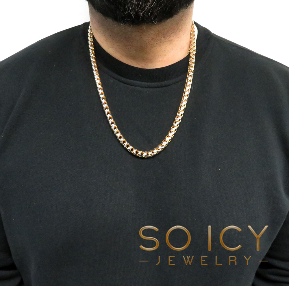 14k two tone gold prism cut semi-hollow franco chain 20-26