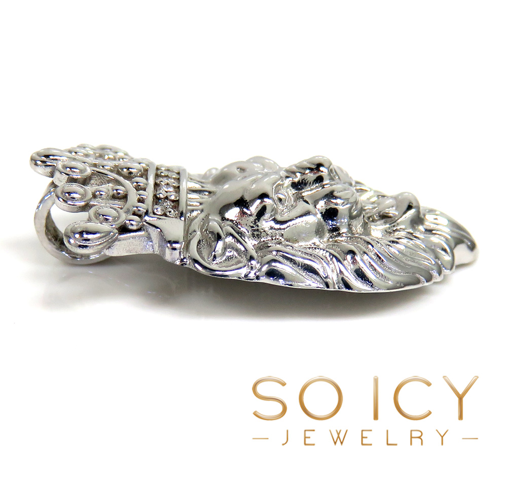 925 white sterling silver crowned lion diamond pendant 0.05ct