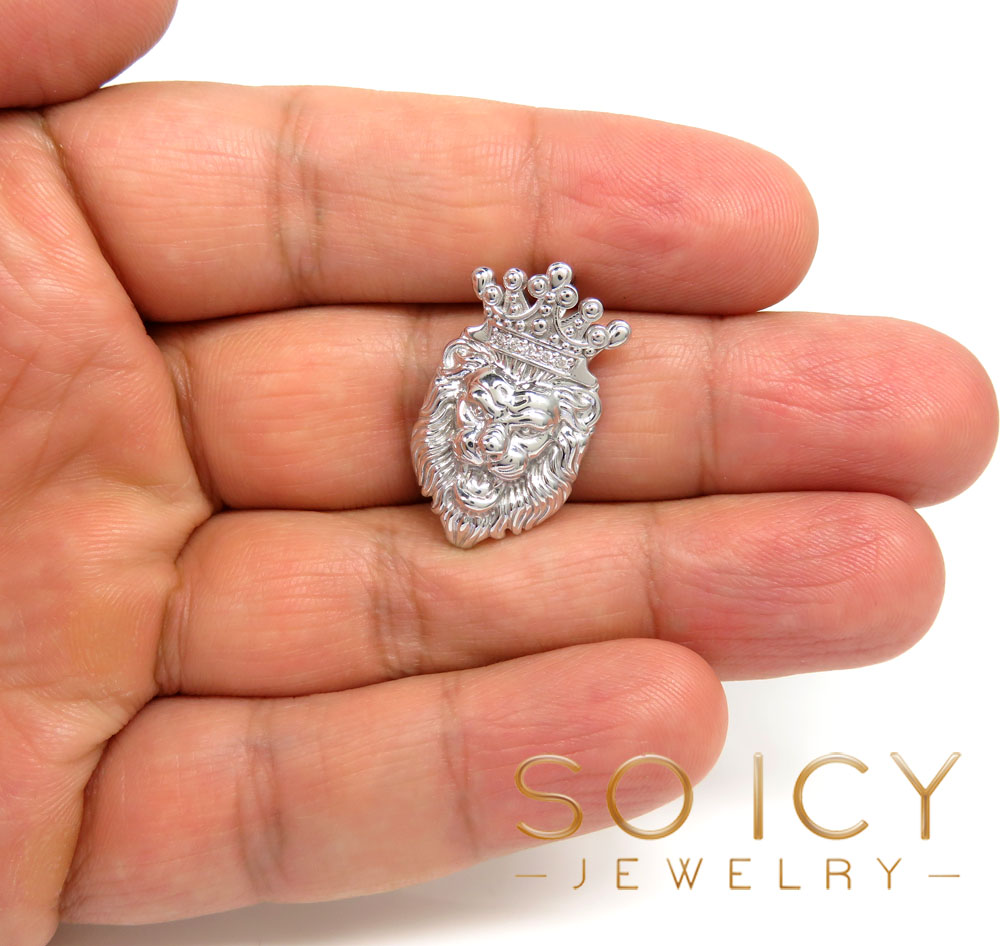 925 white sterling silver crowned lion diamond pendant 0.05ct