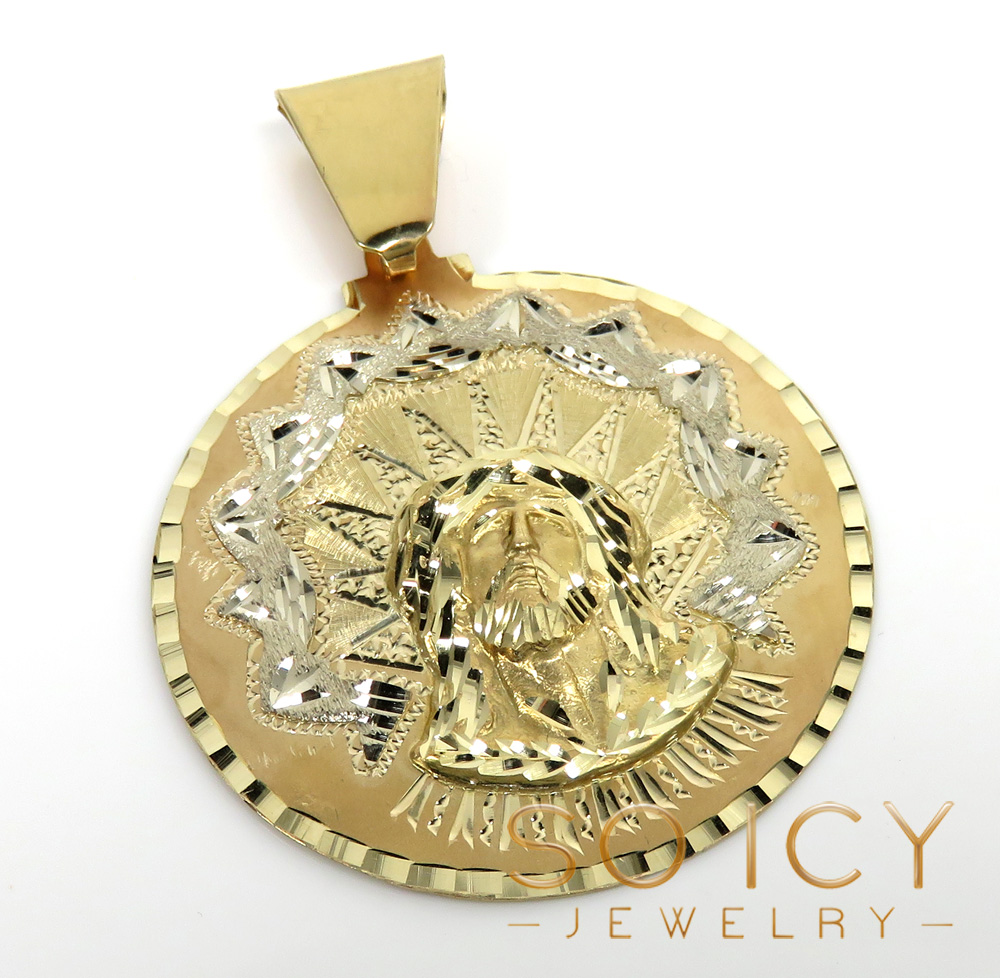 14k two tone gold large-xl diamond cut jesus face pendant