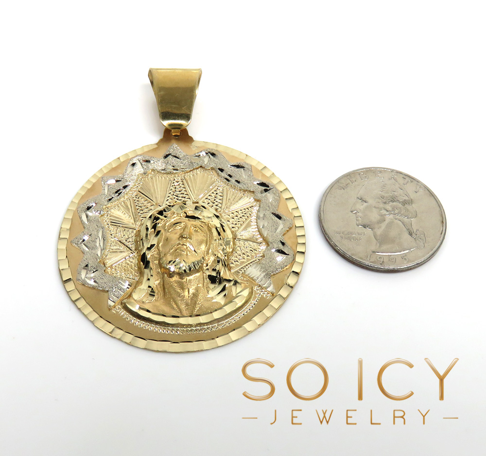 14k two tone gold large-xl diamond cut jesus face pendant - Image 3