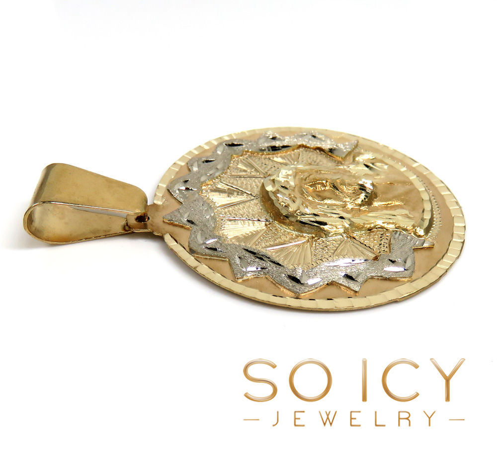 14k two tone gold large-xl diamond cut jesus face pendant - Image 5