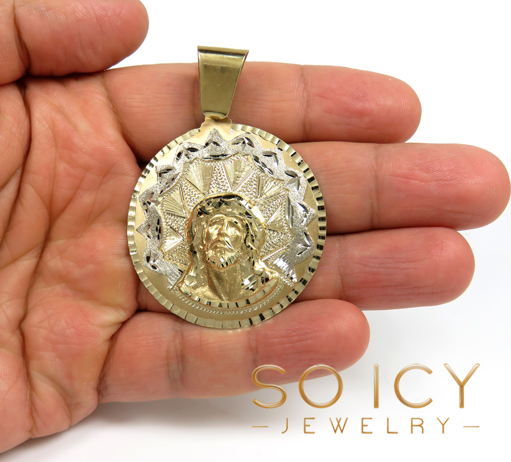 14k two tone gold large-xl diamond cut jesus face pendant