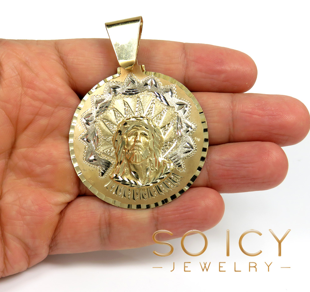 14k two tone gold large-xl diamond cut jesus face pendant - Image 7