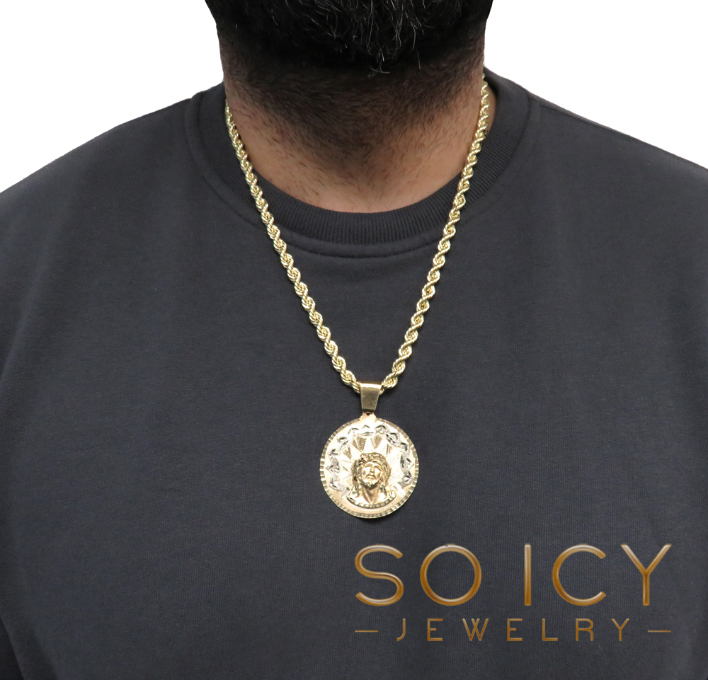 14k two tone gold large-xl diamond cut jesus face pendant