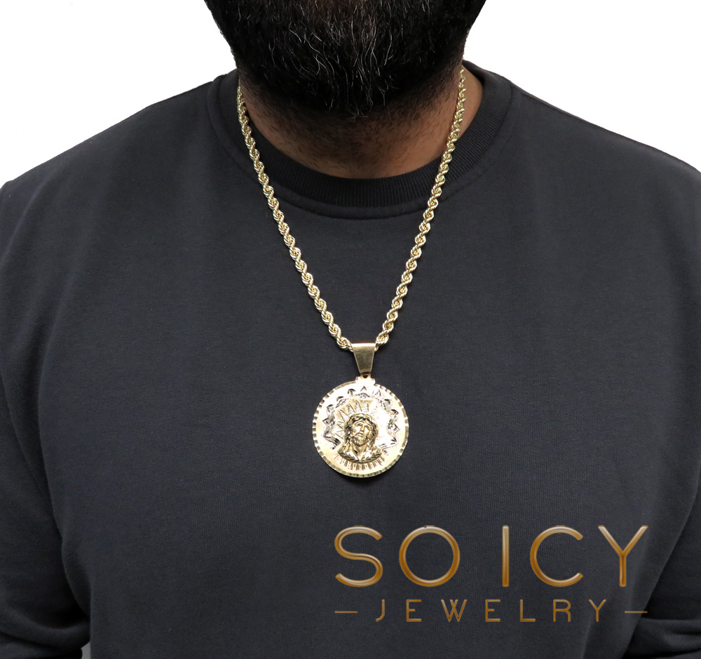 14k two tone gold large-xl diamond cut jesus face pendant