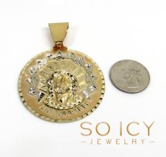 14k two tone gold large-xl diamond cut jesus face pendant