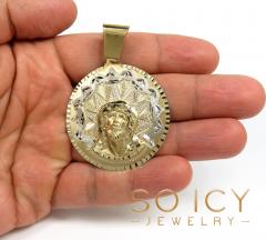 14k two tone gold large-xl diamond cut jesus face pendant