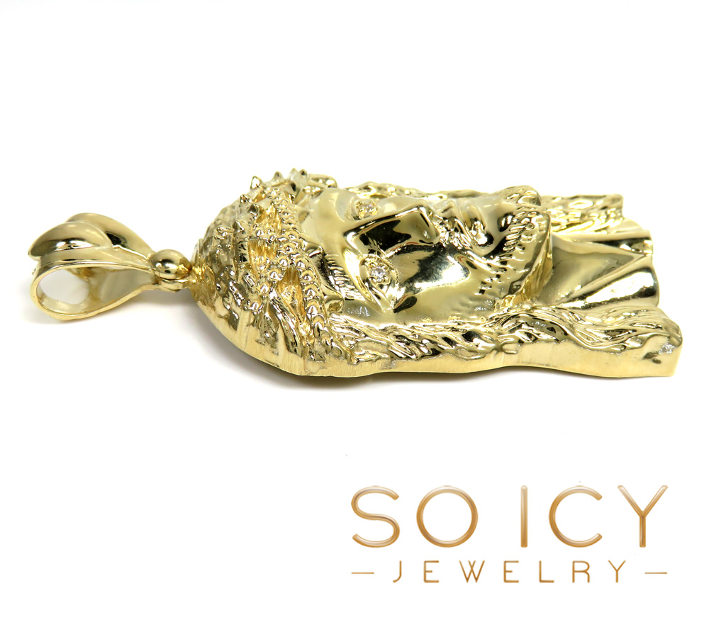 14k solid yellow gold medium-xl diamond cut classic cz jesus face pendant 0.10ct - Image 3