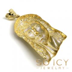 14k solid yellow gold medium-xl diamond cut classic cz jesus face pendant 0.10ct
