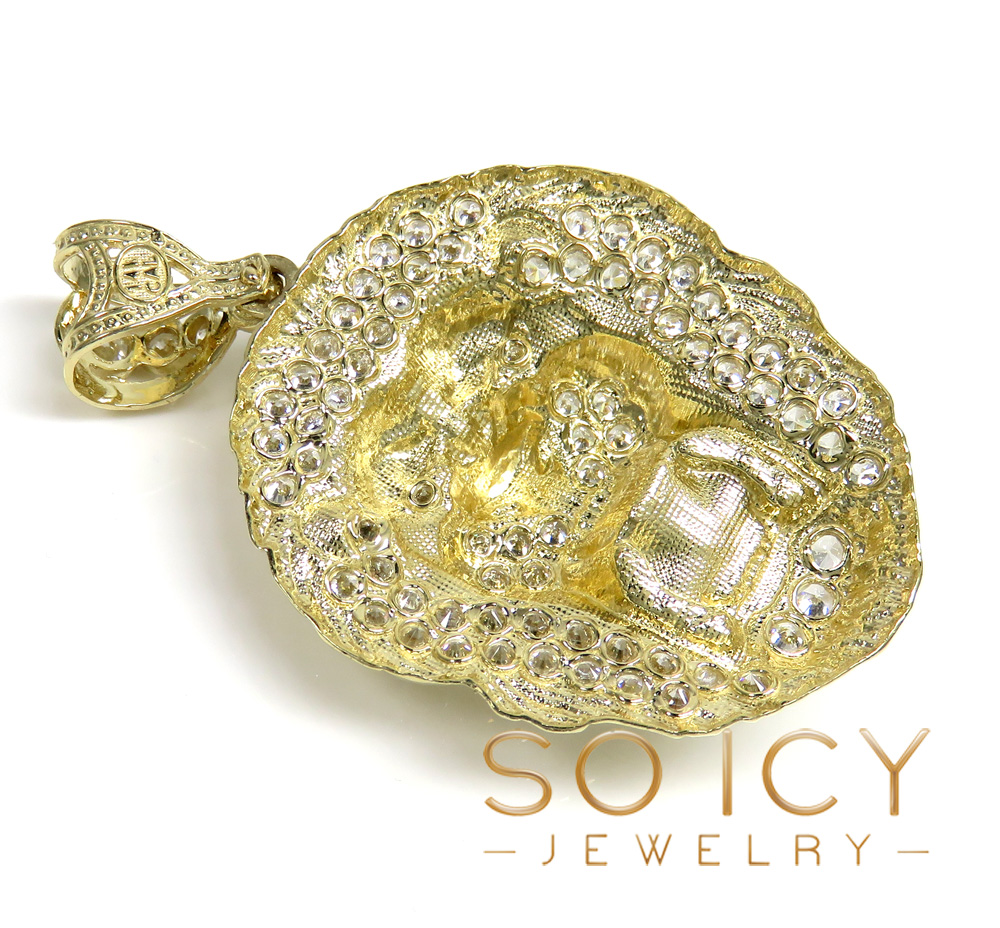14k yellow gold large cz lion head pendant 1.50ct