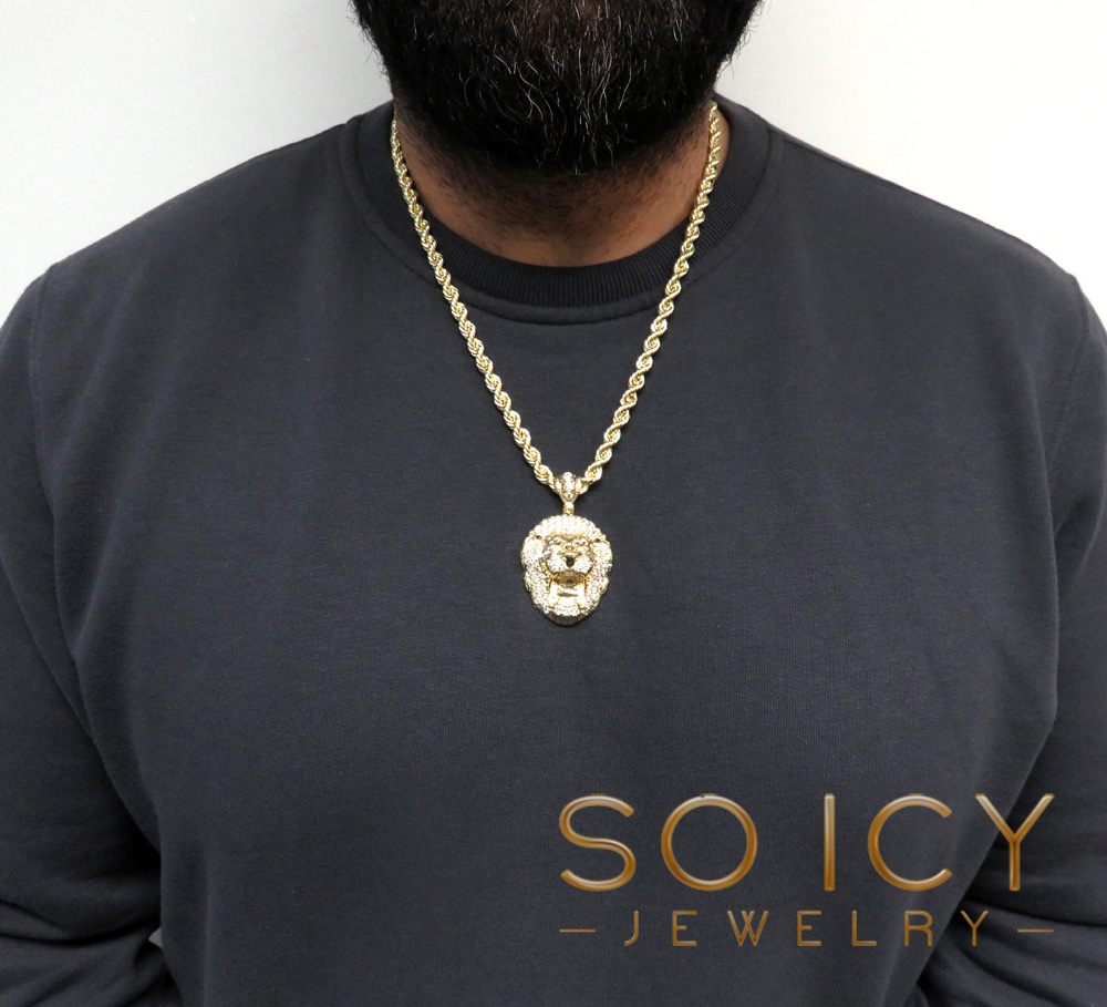 14k yellow gold large cz lion head pendant 1.50ct