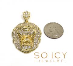 14k yellow gold large cz lion head pendant 1.50ct