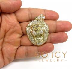 14k yellow gold large cz lion head pendant 1.50ct