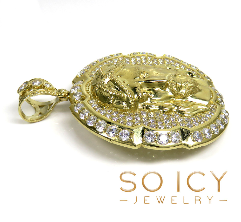10k yellow gold cz xl jesus face pendant 6.00ct