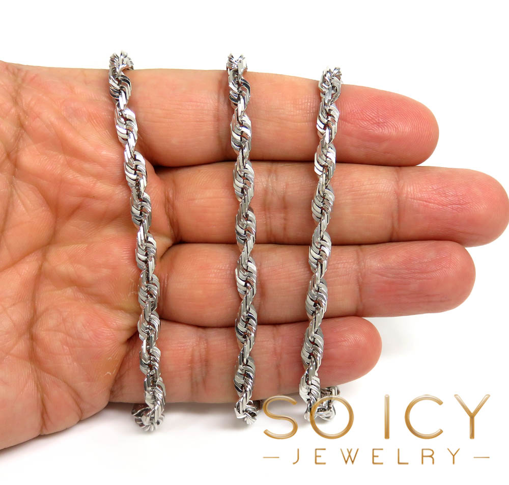 10k white gold solid diamond cut rope chain 20-26 inch 5mm 