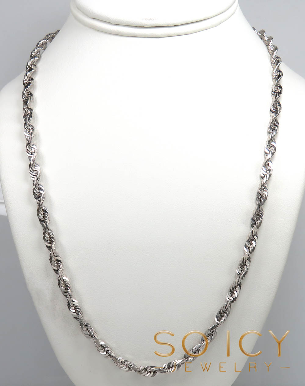 10k white gold solid diamond cut rope chain 20-26 inch 5mm 
