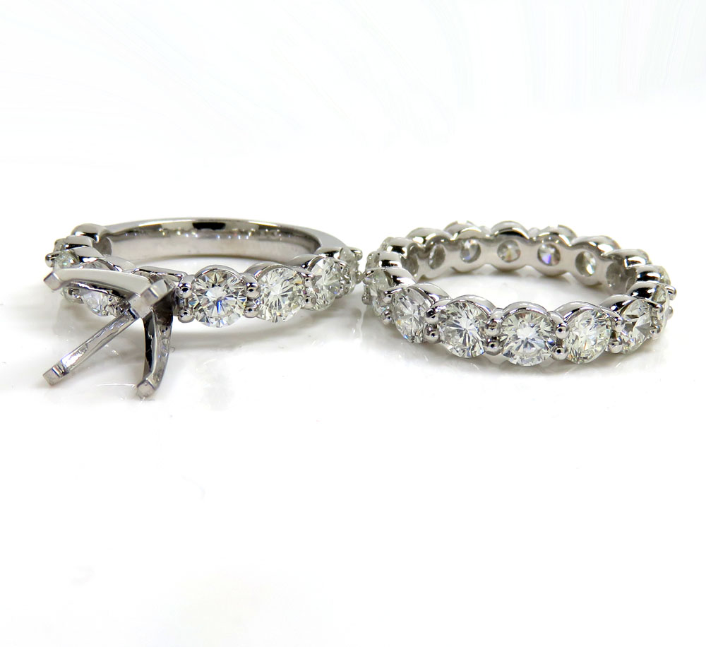 14k white gold round lab grown diamond semi mount ring set 4.40ct - Image 2