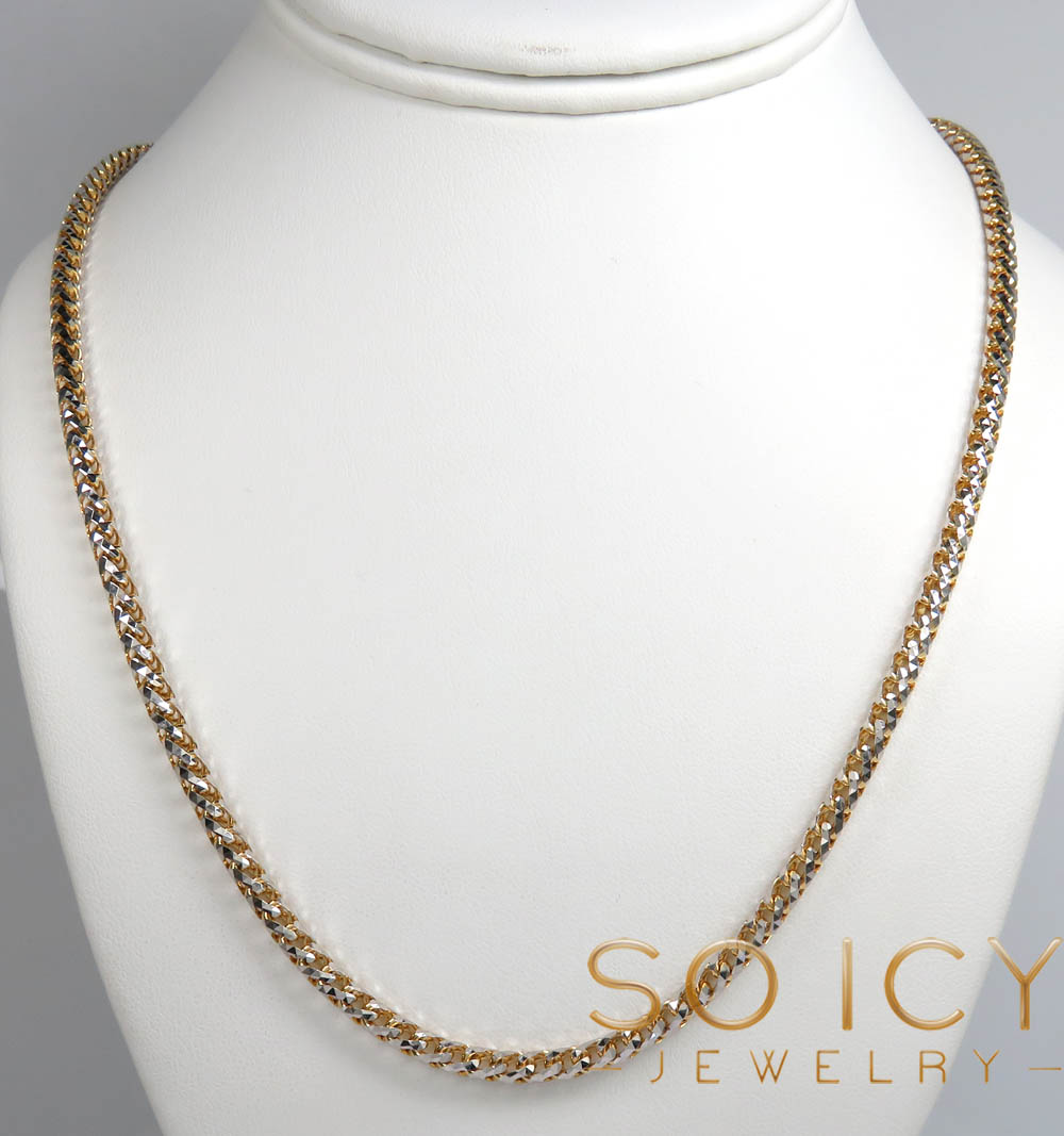 10k two gold prism cut franco chain 18-26 inch 4mm 