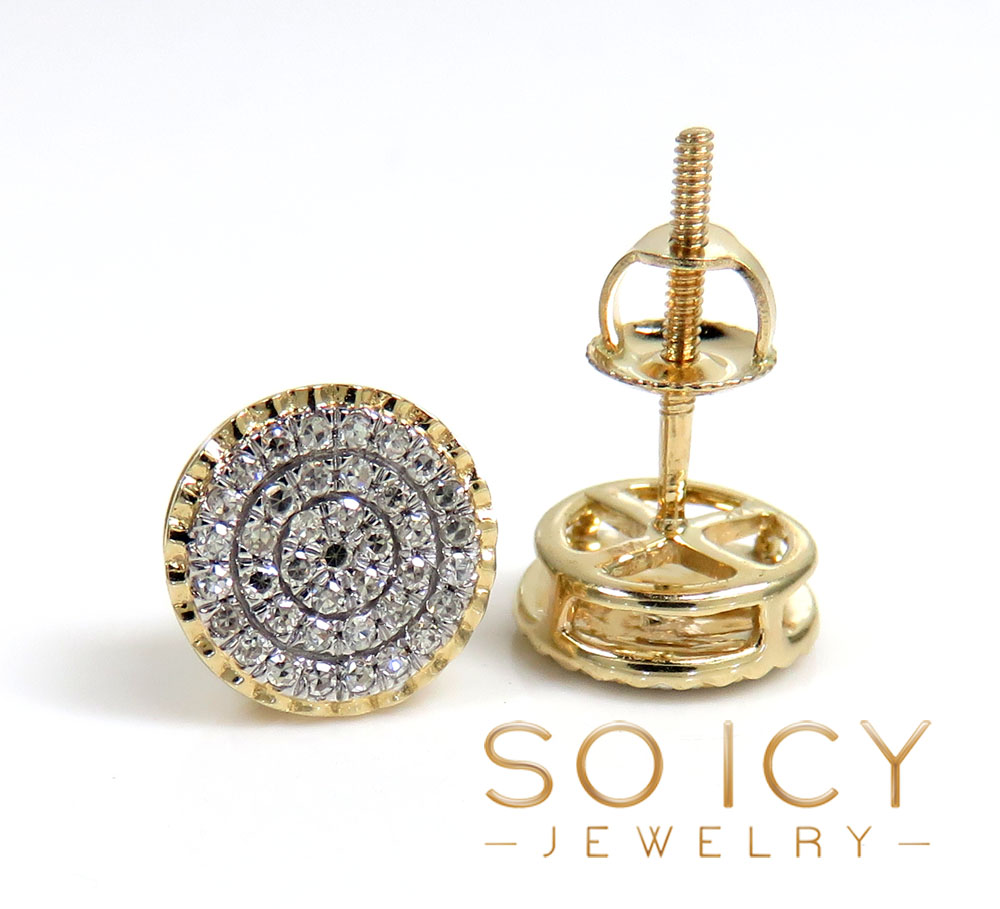 14k yellow gold fluted bezel diamond snow cap 7.50mm earrings 0.20ct - Image 2