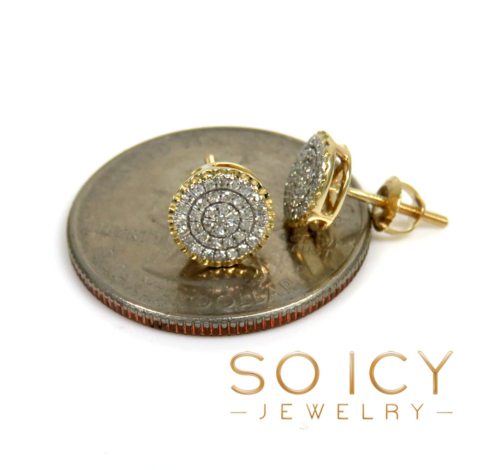 14k yellow gold fluted bezel diamond snow cap 7.50mm earrings 0.20ct - Image 3