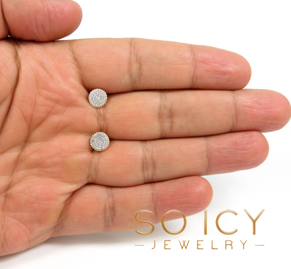 14k yellow gold fluted bezel diamond snow cap 7.50mm earrings 0.20ct - Image 4