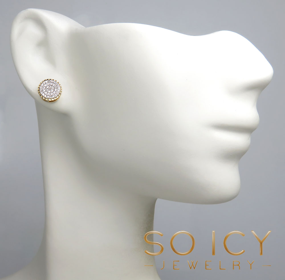 14k yellow gold fluted bezel diamond snow cap 7.50mm earrings 0.20ct - Image 5