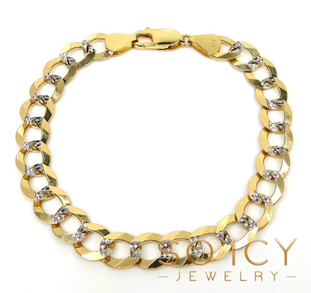 14k yellow gold diamond cut cuban bracelet 8.75 inch 9.50mm - Image 2