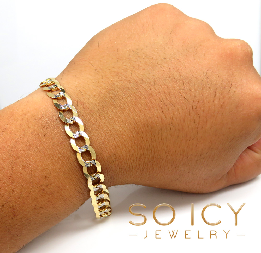 14k yellow gold diamond cut cuban bracelet 8.75 inch 9.50mm - Image 5