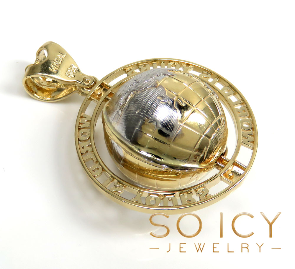 14k gold the world is yours spinning globe medium pendant - Image 4