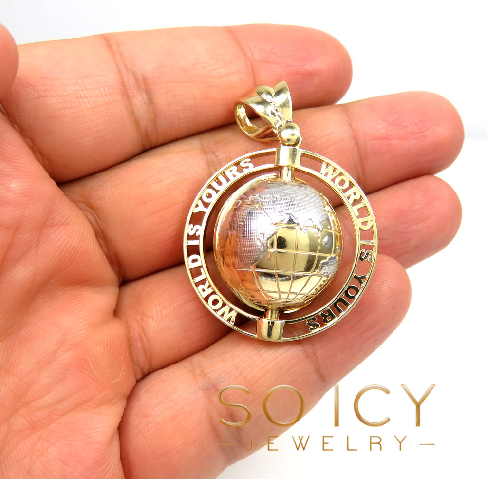 14k gold the world is yours spinning globe medium pendant - Image 5