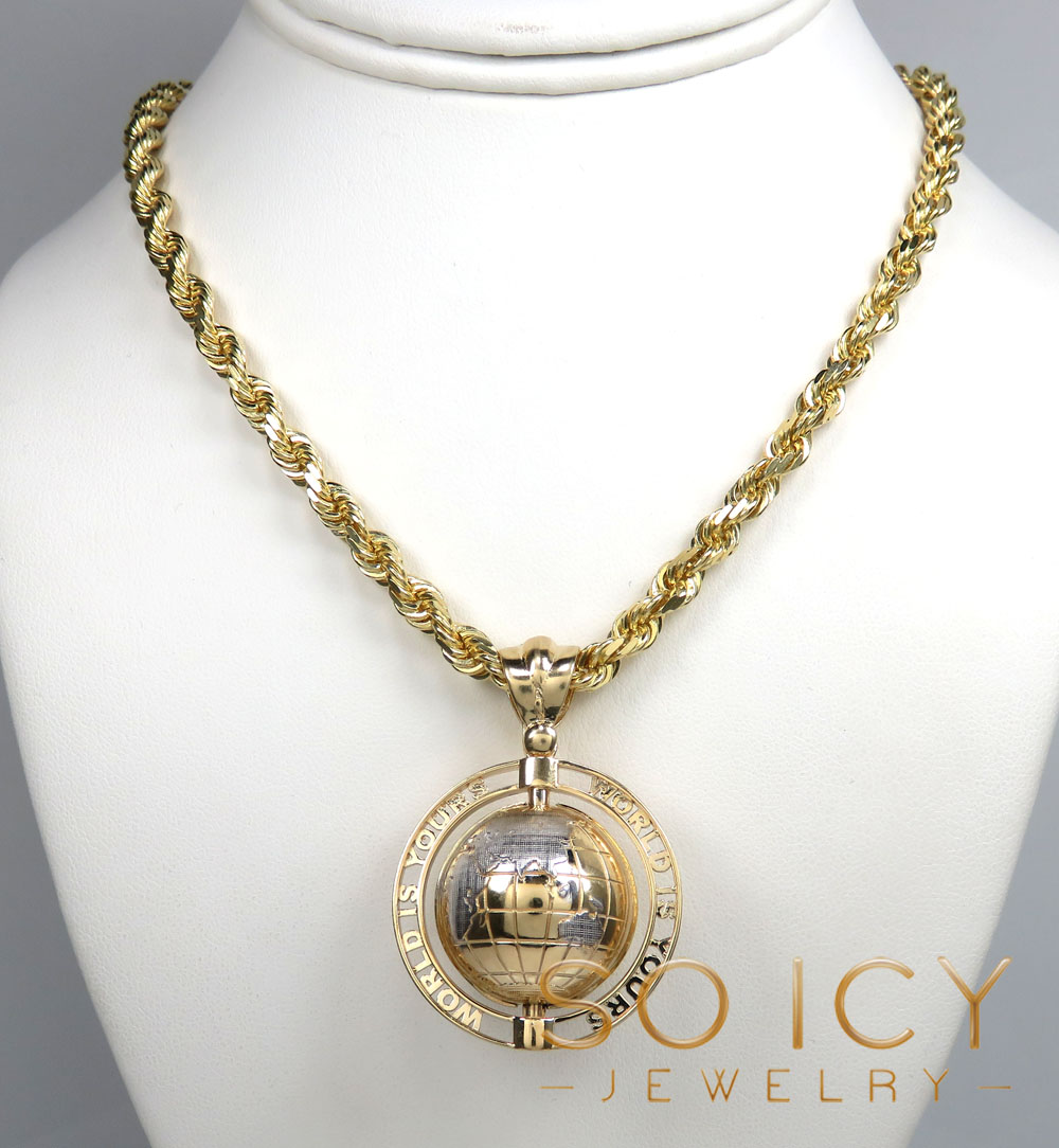 14k gold the world is yours spinning globe medium pendant - Image 6