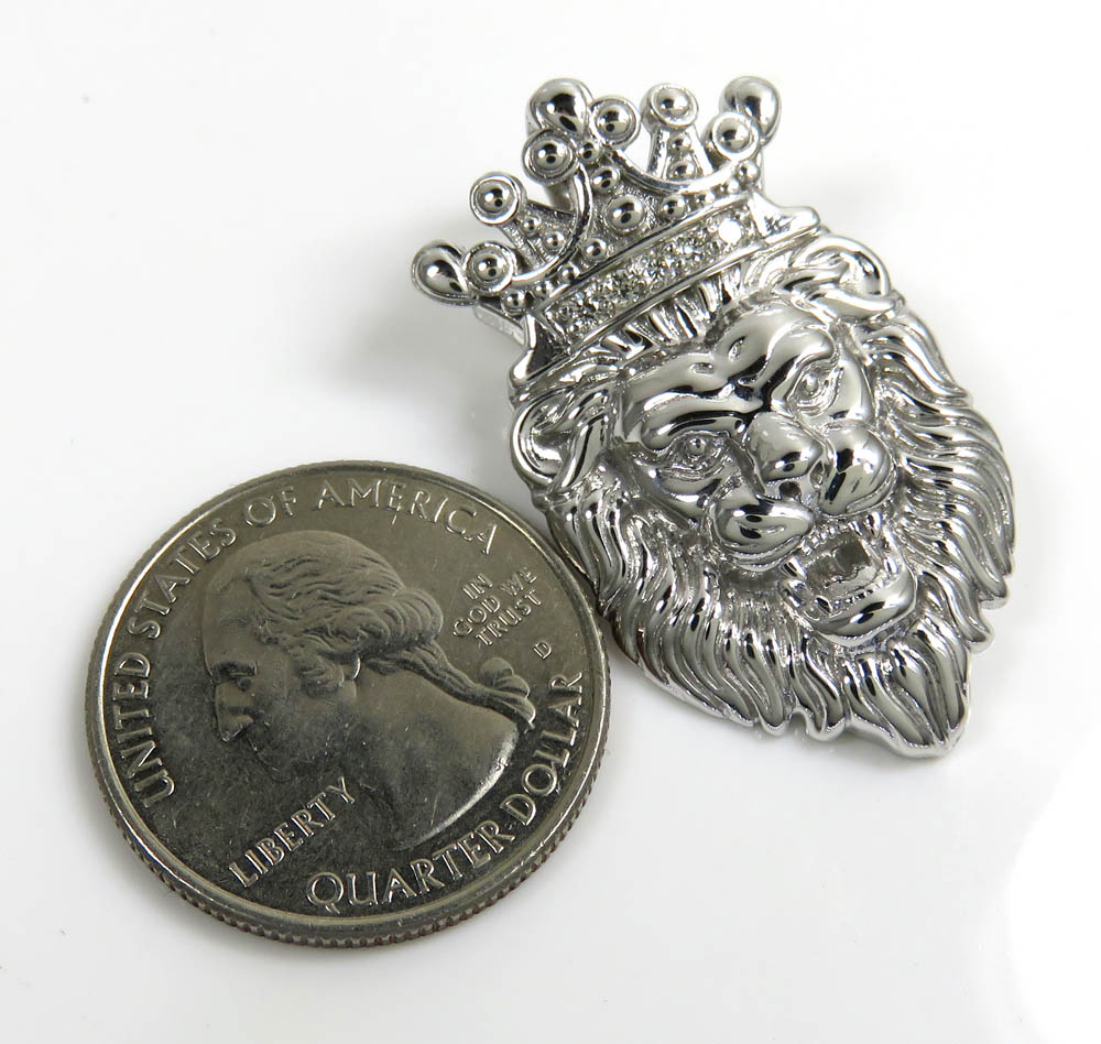 925 white or yellow sterling silver large crowned lion diamond pendant 0.05ct - Image 2