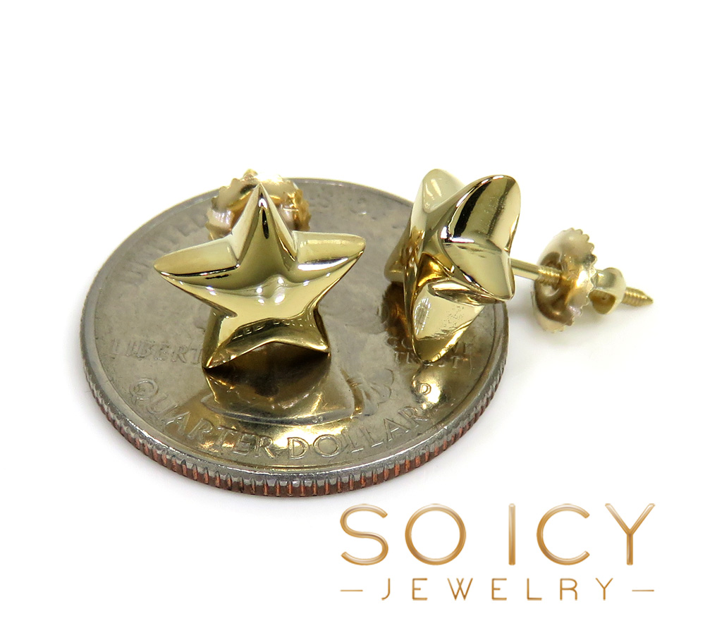 14k yellow gold solid 3d 11mm star earrings