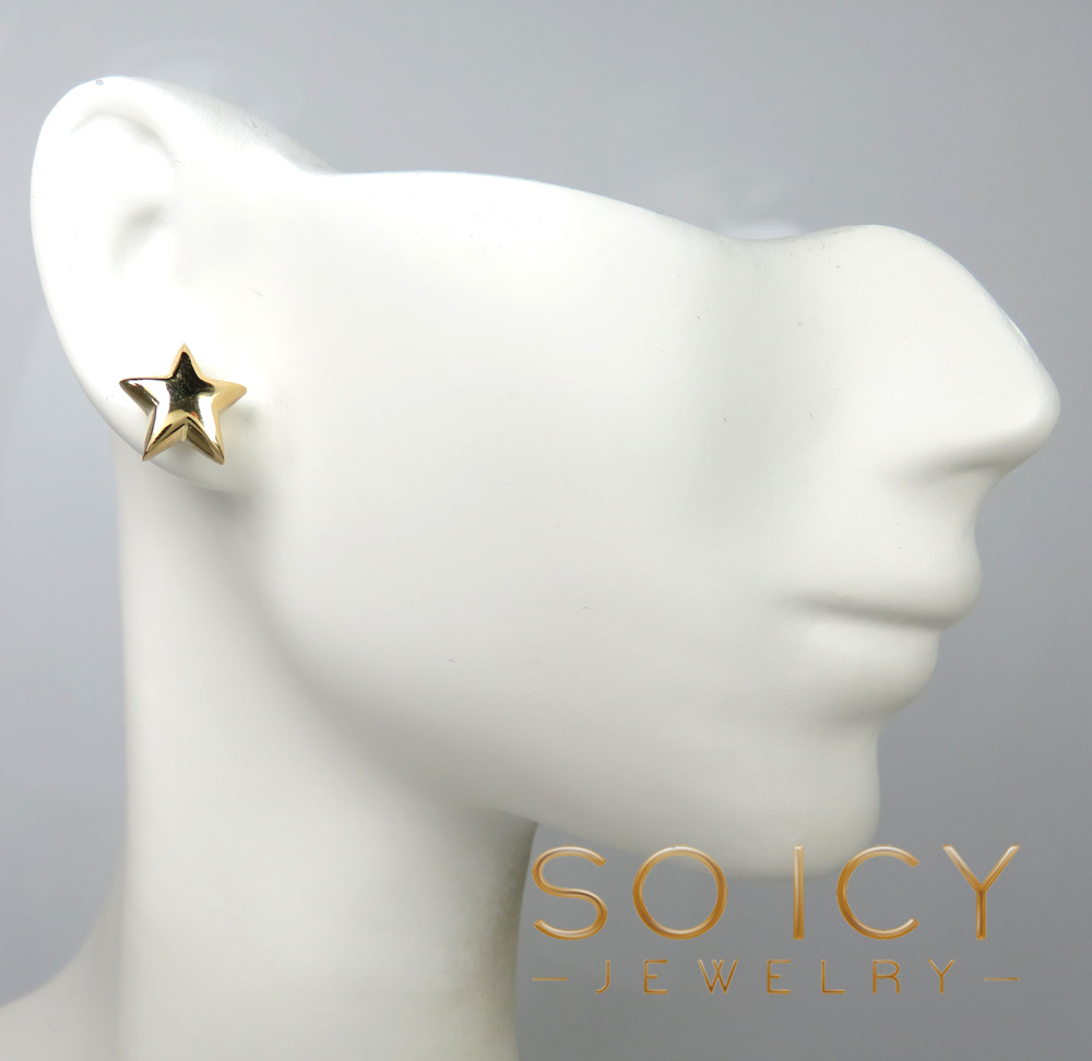 14k yellow gold solid 3d 11mm star earrings