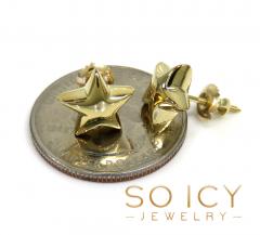 14k yellow gold solid 3d 11mm star earrings