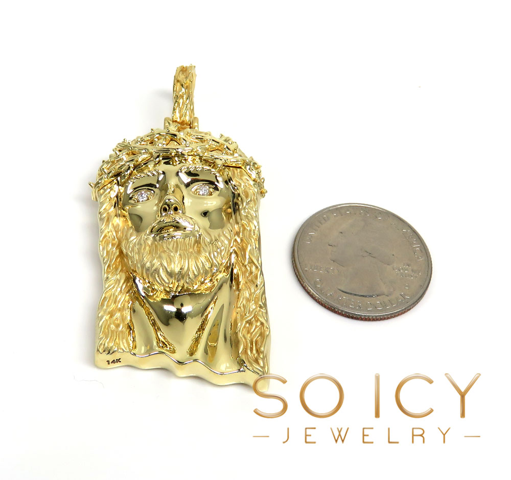 14k gold x-large classic thorn jesus pendant 0.15ct - Image 2