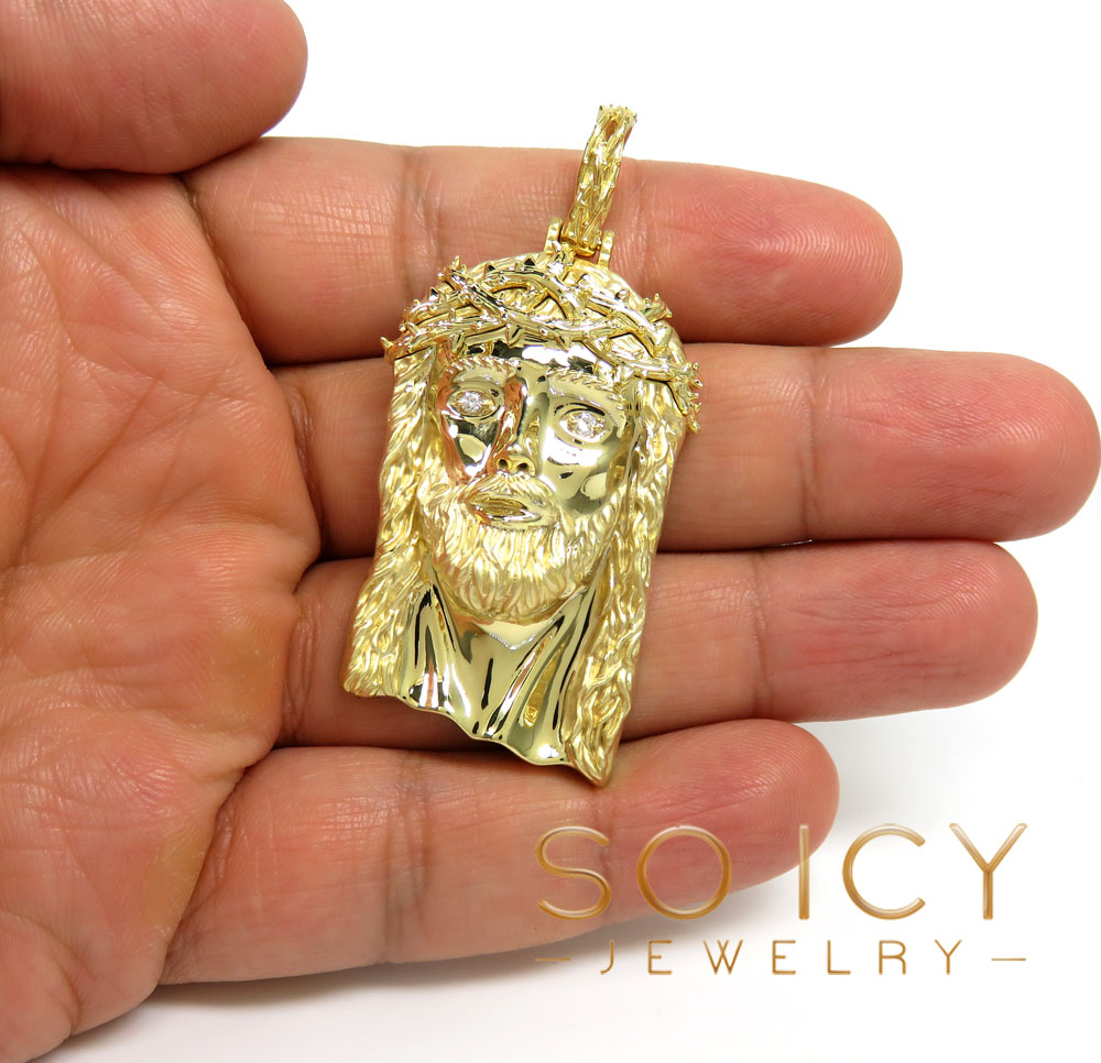 14k gold x-large classic thorn jesus pendant 0.15ct - Image 5