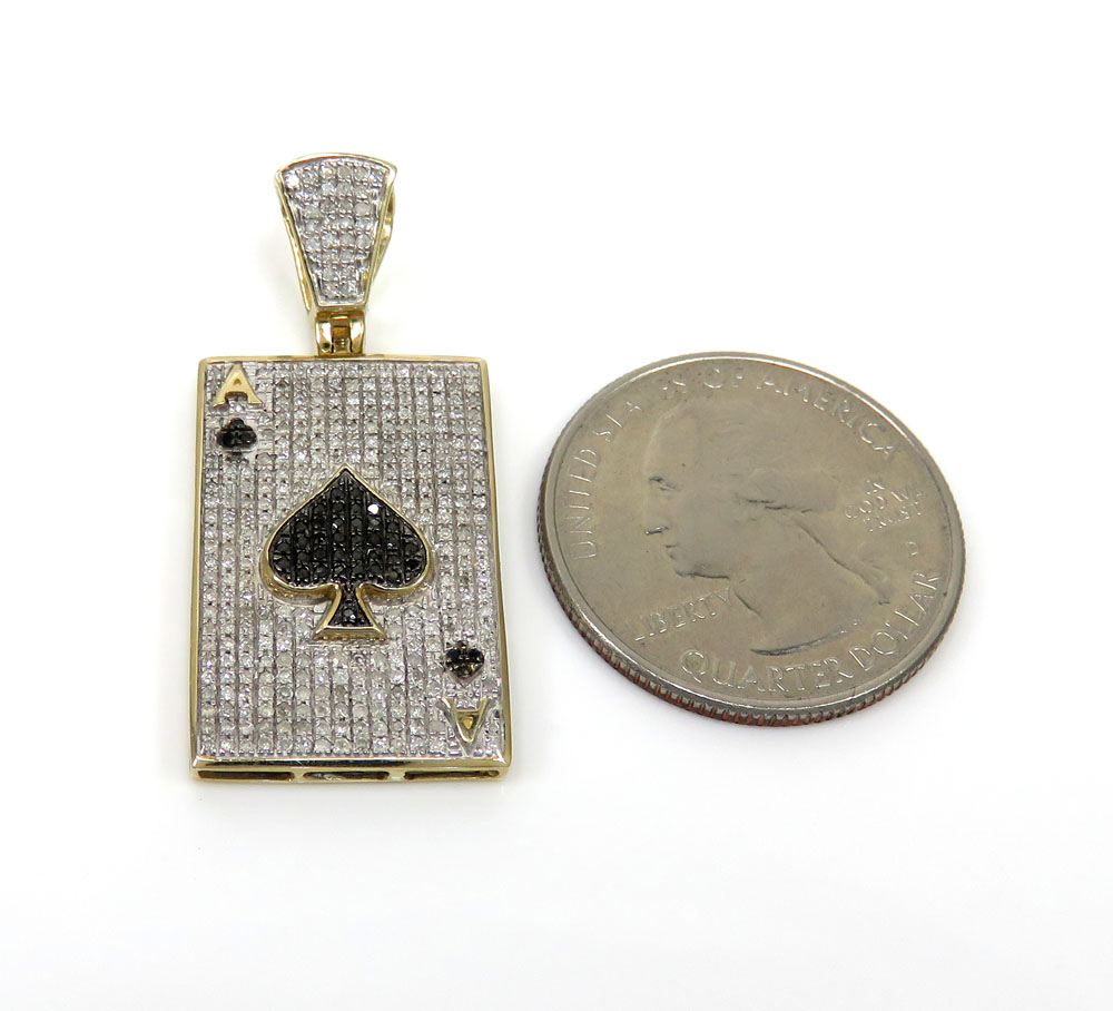 10k yellow gold black & white diamond ace of spades pendant 0.80ct - Image 2
