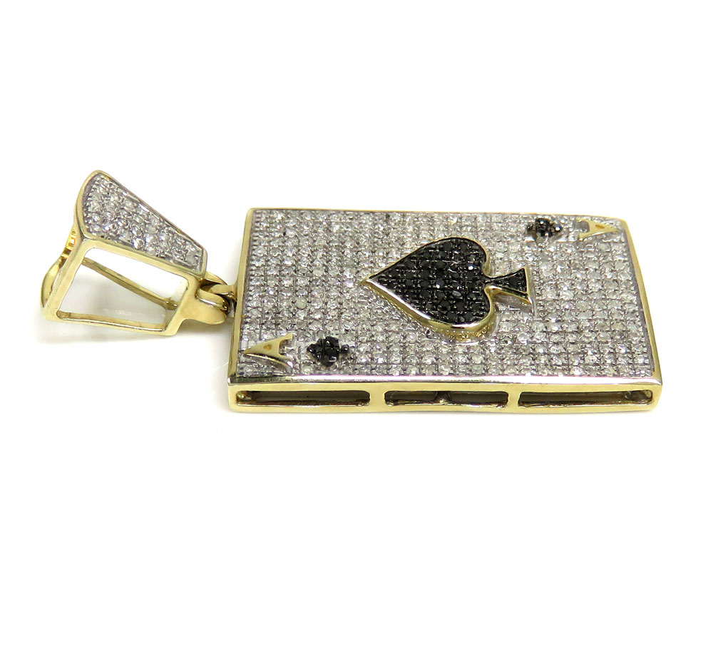 10k yellow gold black & white diamond ace of spades pendant 0.80ct - Image 3