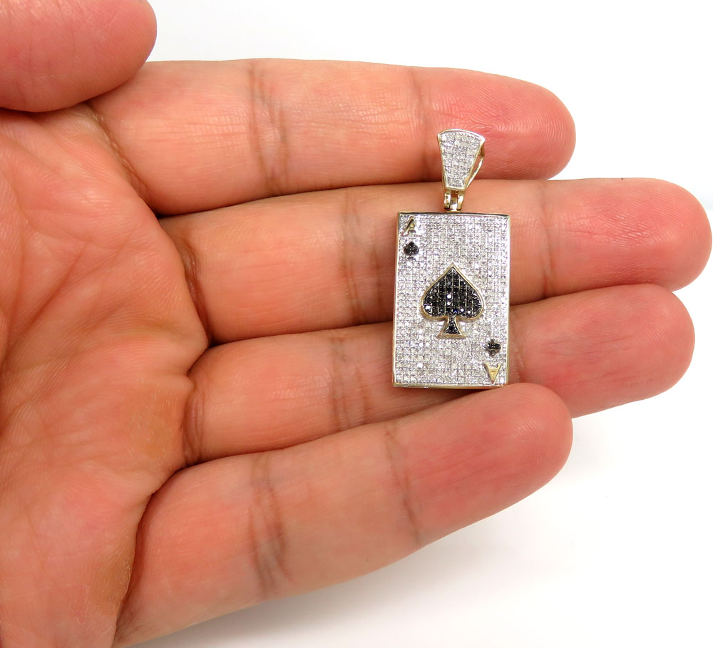 10k yellow gold black & white diamond ace of spades pendant 0.80ct - Image 5