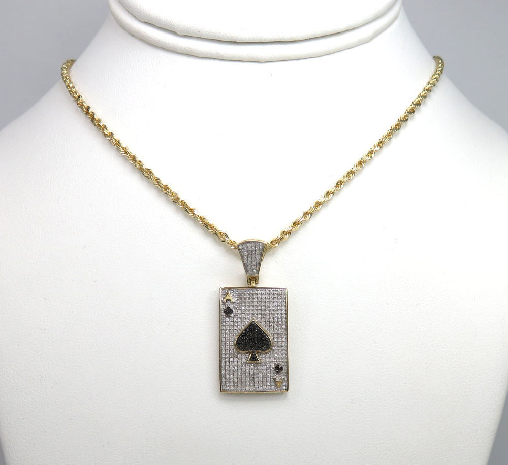 10k yellow gold black & white diamond ace of spades pendant 0.80ct - Image 6