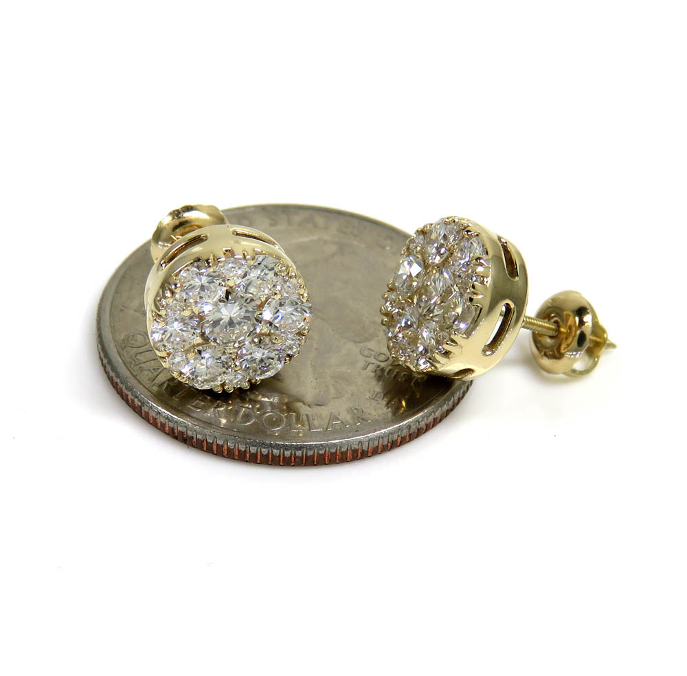 14k yellow gold round frame 26 lab grown diamond cluster 9mm earrings 1.55ct - Image 3